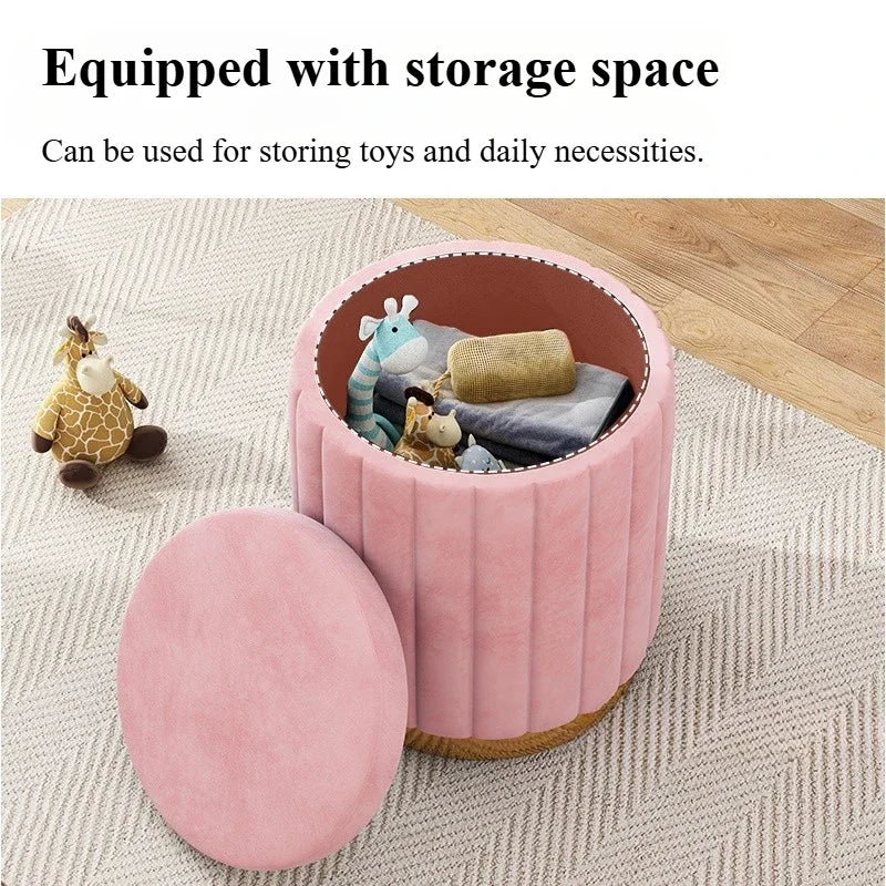 Round Storage Ottoman Stool - Cushioned Metal-Framed Vanity Seat with Hidden Storage for Bedroom Dressing Table, Everstock