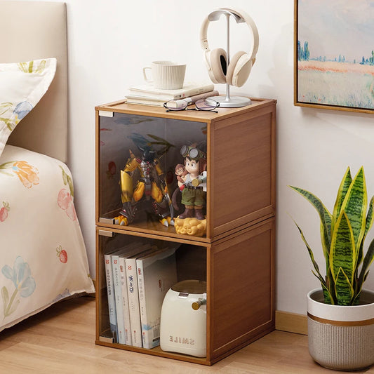 Stackable Storage Cabinet - Bamboo Modular Bedside Organizer with Water-Resistant Finish for Bedroom, Everstock