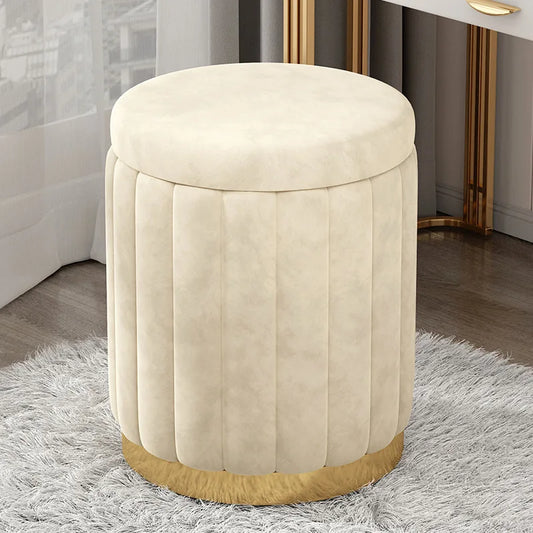 Round Storage Ottoman Stool - Cushioned Metal-Framed Vanity Seat with Hidden Storage for Bedroom Dressing Table, Everstock