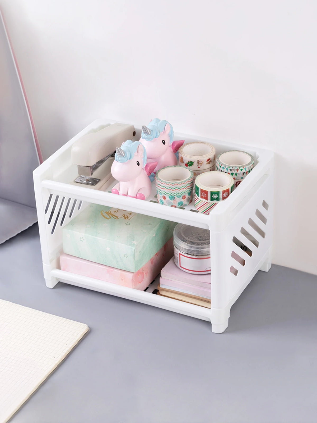 3-Tier Desktop Storage Rack - PP Plastic Standing Shelf Unit for Dressing Table, Dorm Desk and Bathroom Sundries, Everstock