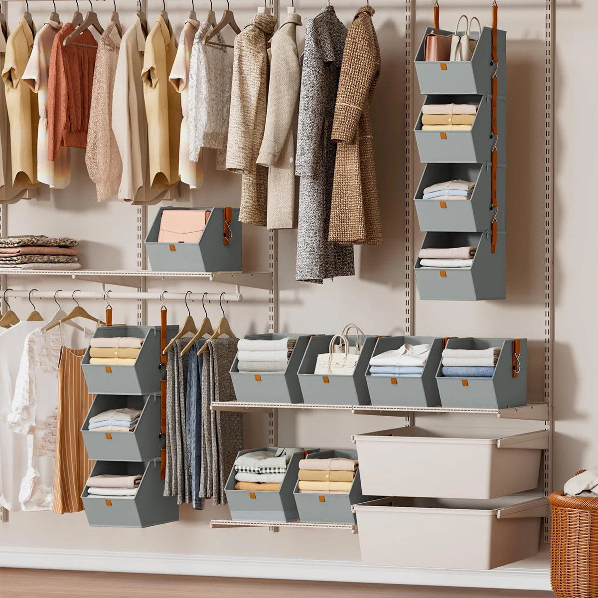 Hanging Wardrobe Shelves - Non-Woven Fabric Closet Organizer for Sweaters, Bags and Folded Clothes on the Rail, Everstock