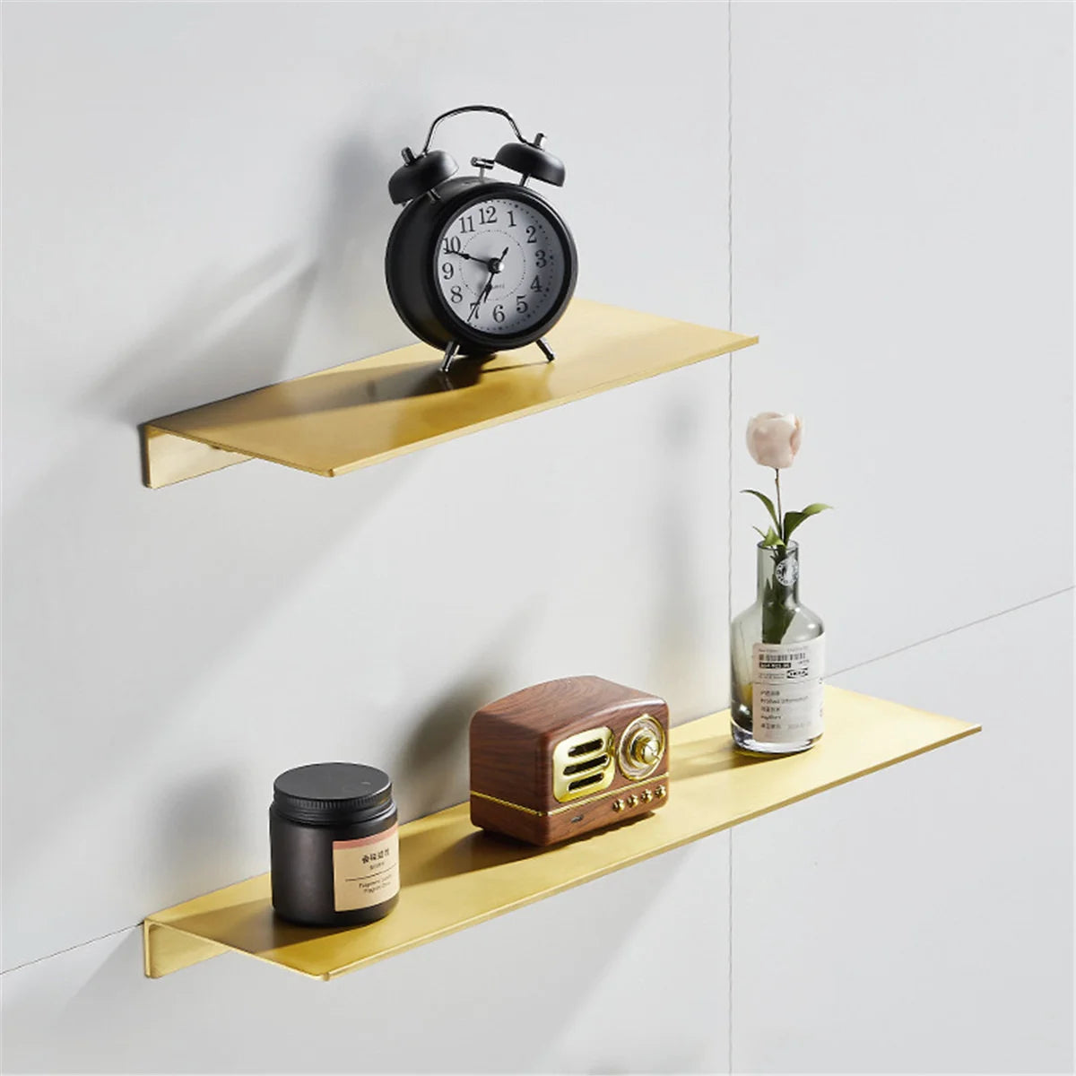 Brushed Gold Wall Shelf - Rectangular Hanging Storage Shelf for Bathroom Decor, Everstock