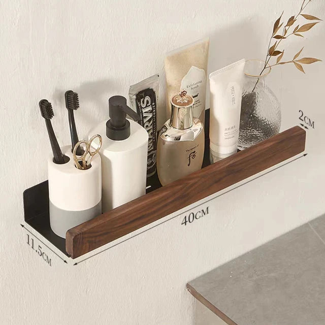 Solid Wood Corner Shelf - No-Drill Wall Mounted Shower Storage Rack for Bathroom, Everstock