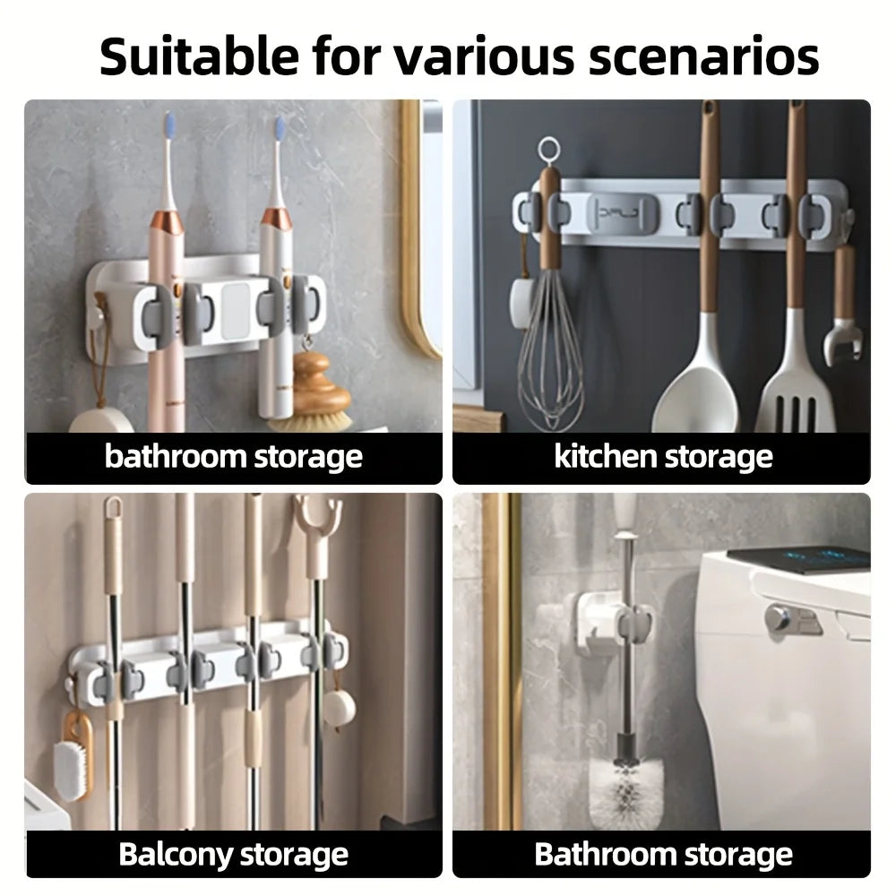 Wall-Mounted Mop & Broom Organizer - Self-Adjusting Holder Rack for Closet & Utility Room, Everstock