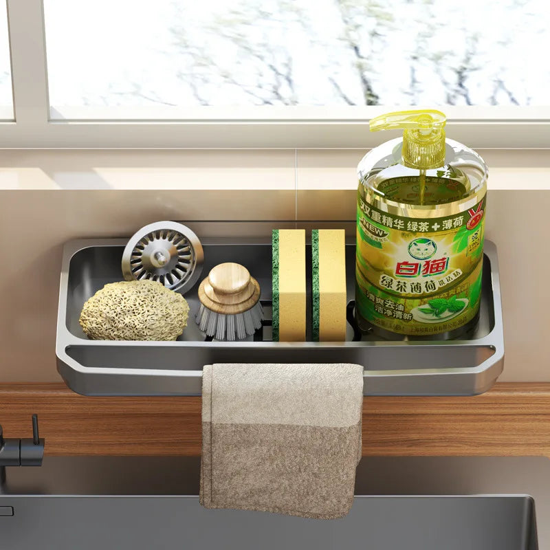 Sink Sponge Holder Organizer - Self-Draining Rack for Dishcloths, Soap & Scrub Brushes, Kitchen Sink Storage, Everstock