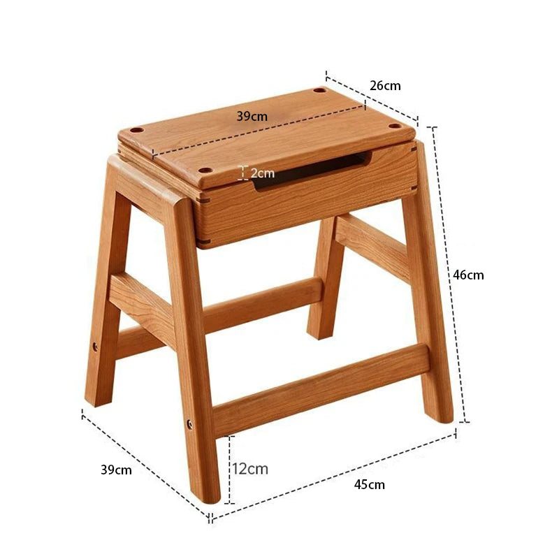 Wooden Ottoman Bench - Nordic Cherry Wood Shoe Changing Stool and Footrest, 45 x 39 x 46cm for Living Room, Everstock