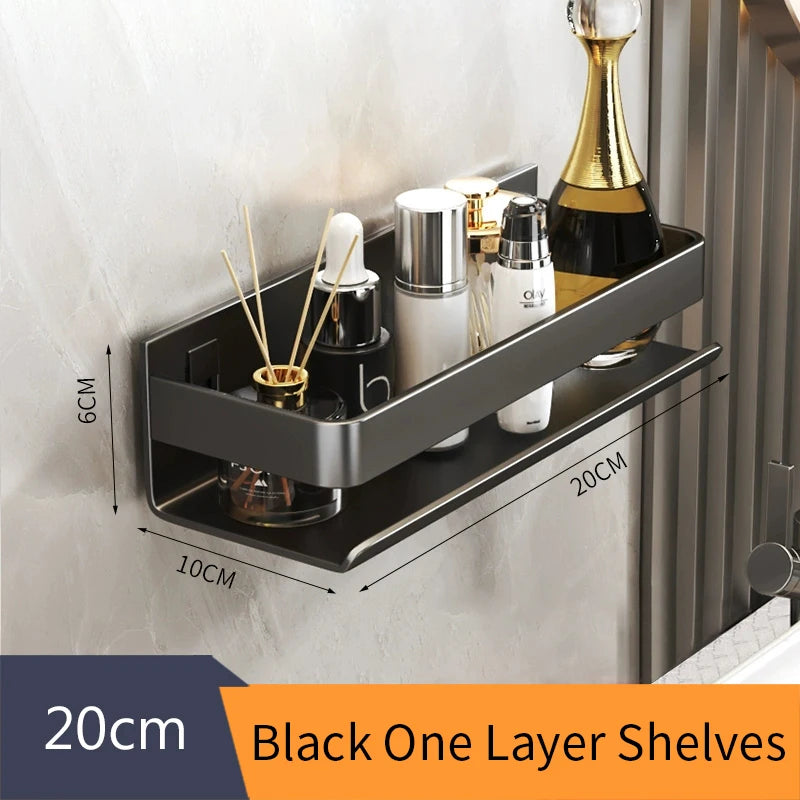 Gray Aluminum Wall-Mounted Shelf - Adjustable 30-50cm Shower Storage Rack for Bathroom, Everstock