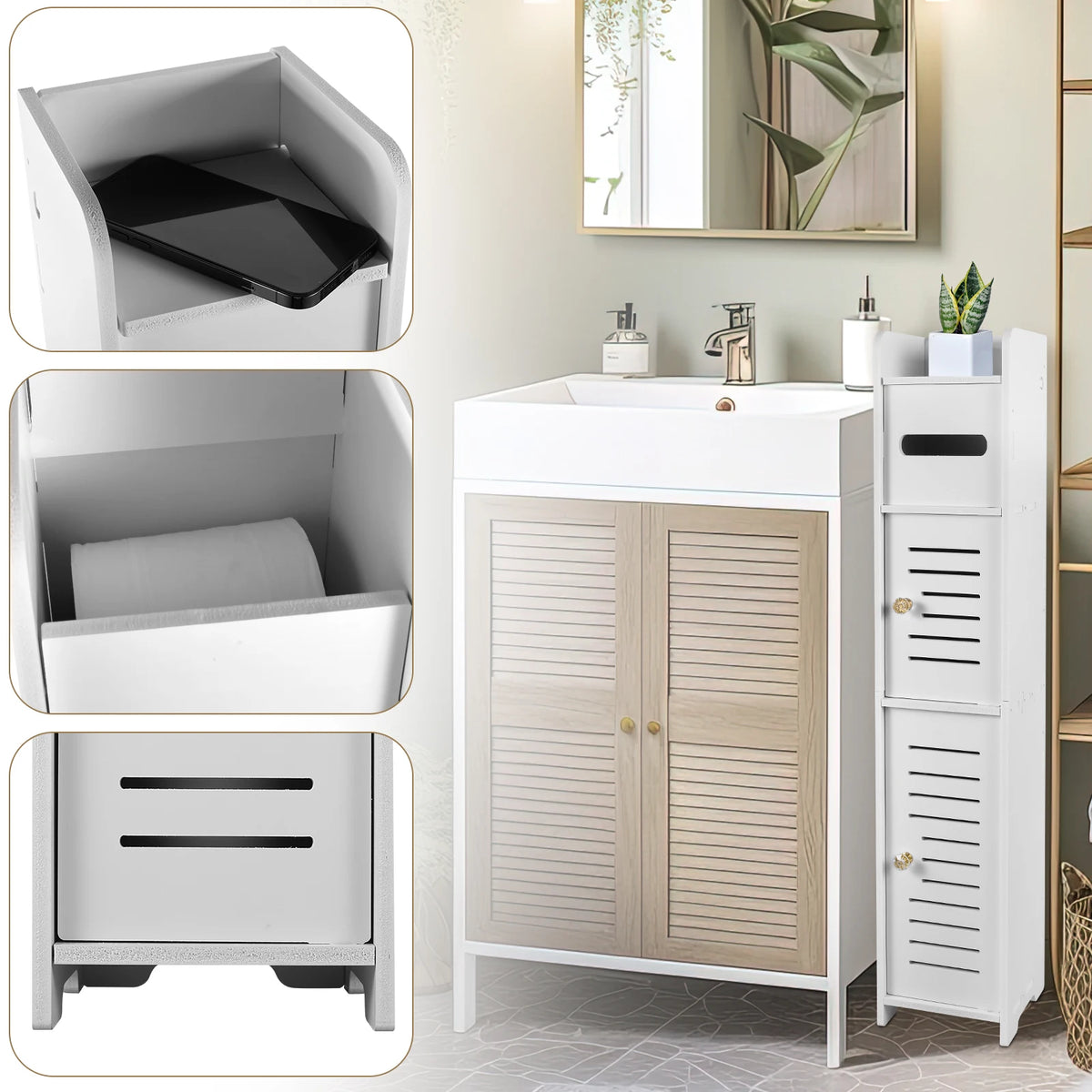 Floor-to-Ceiling Storage Cabinet - Multilayer Toilet Side Shelf, Large Capacity for Small Bathrooms, Everstock