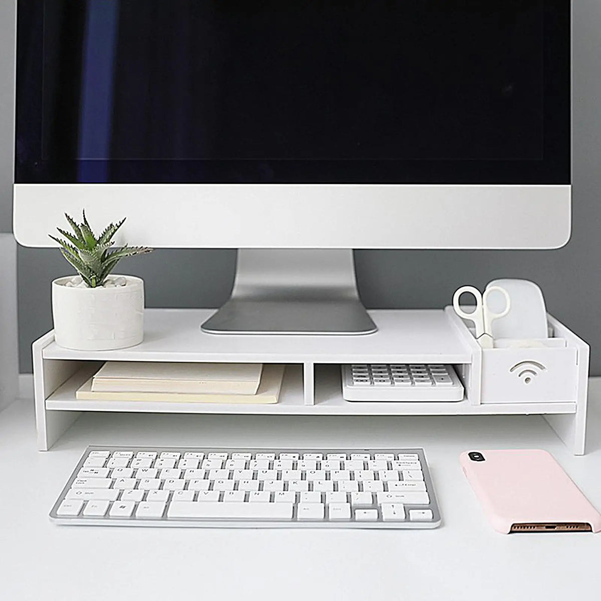 Monitor Riser with 3-Tier Shelf - Wood Desk Organizer Stand for Screens, Books and Study or Gaming Desks, Everstock