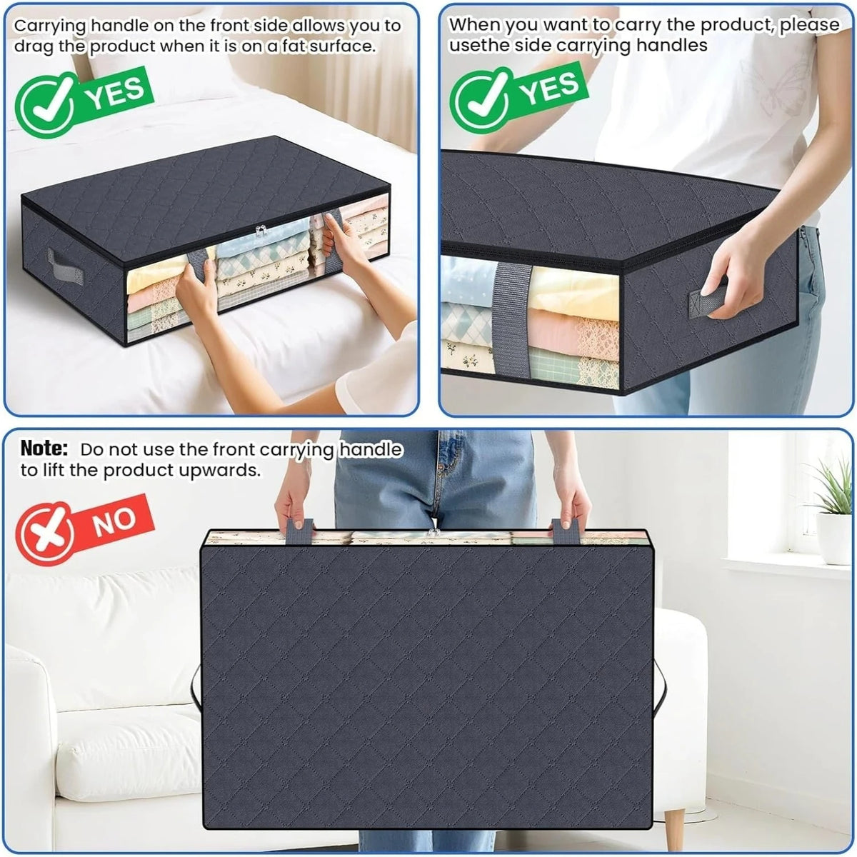 Under-Bed Storage Bags, 4 Pack - PVC Bedding, Blanket and Shoe Organizers for Seasonal Bedroom Storage, Everstock