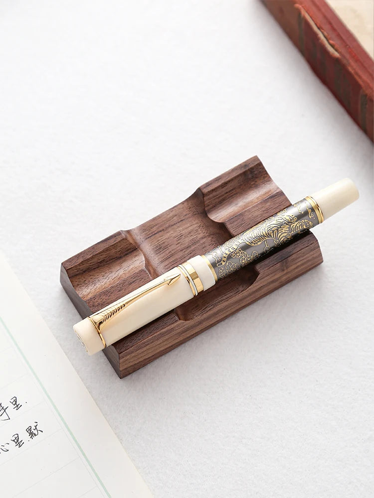 Wooden Pen Holder Stand - Walnut Desk Organizer Rest for Dip Pens, Fountain Pens and Brushes, Home Office, Everstock