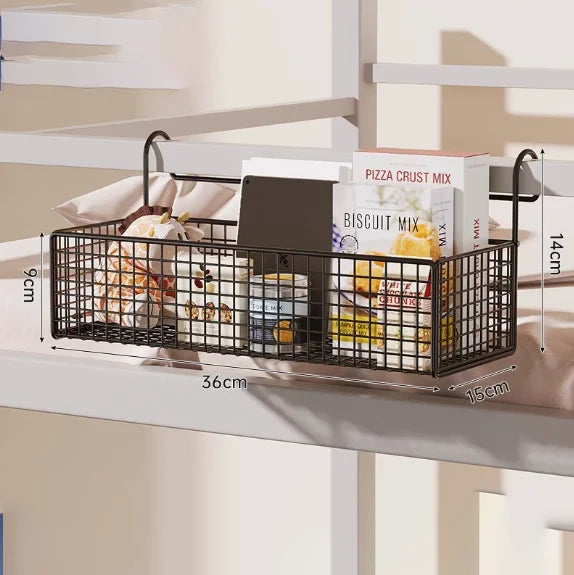 Bedside Grid Storage Rack - Hook-On Iron Wire Basket Shelf for Dorm Bunk Beds and Headboards, Everstock