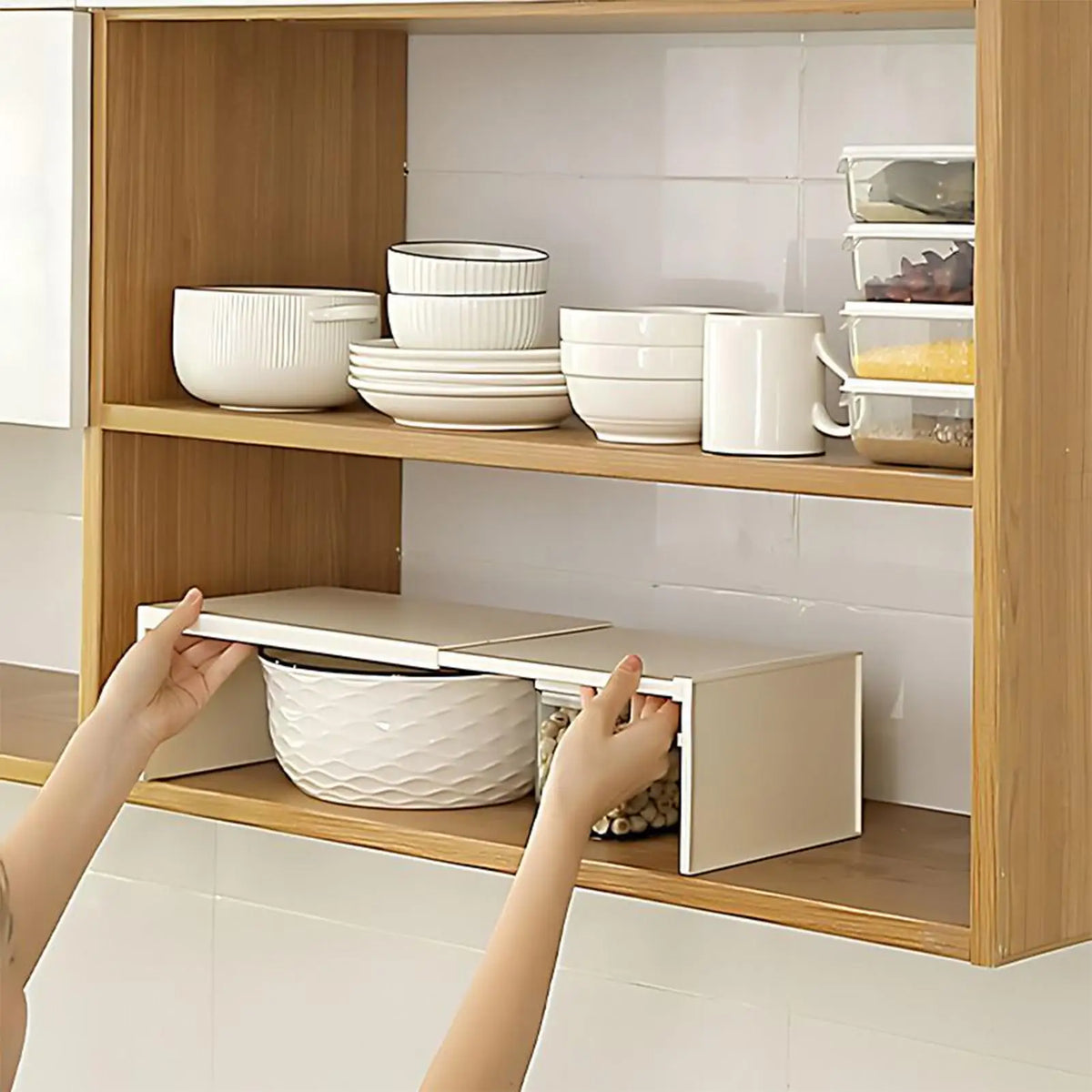 Expandable Cabinet Shelf Organizer - Stackable Riser Adjusting 30-53 cm for Kitchen Cabinets & Under-Sink, Everstock