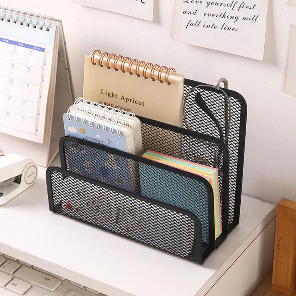 3-Tier Desk Mail Organizer - Black Iron Mesh Letter and File Holder, 6.85 in, Ready Assembled for Desktops, Everstock