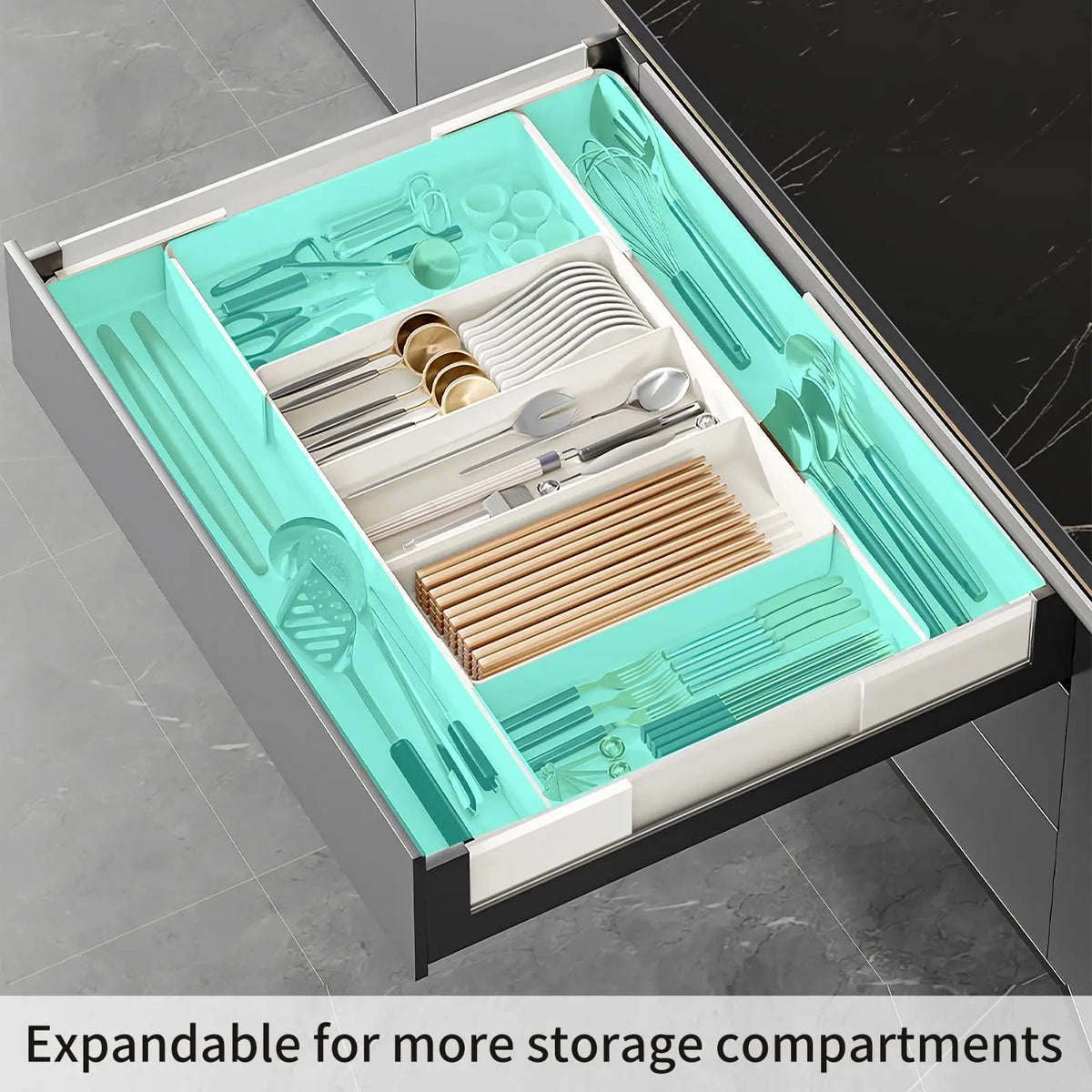Expandable Cutlery Tray - Adjustable Kitchen Drawer Organizer for Spoons, Forks & Knives, 10.5-20.9 in, Everstock