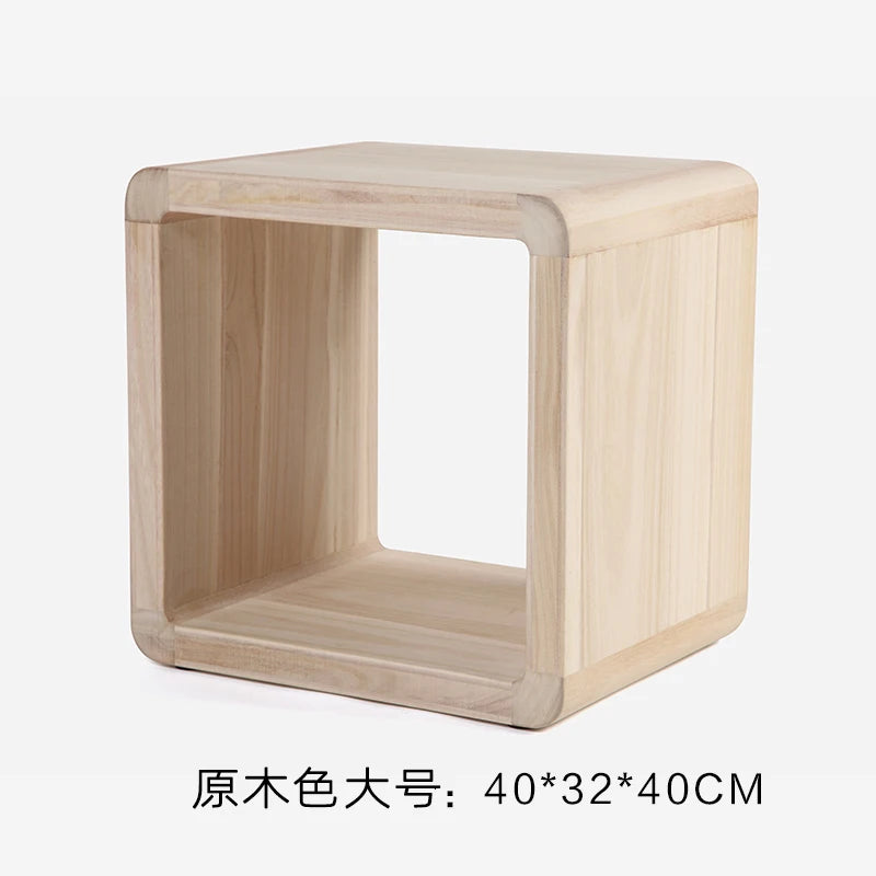 Stackable Wooden Storage Ottoman - Solid Paulownia Round Stool with Hidden Compartment for Living Room, Everstock