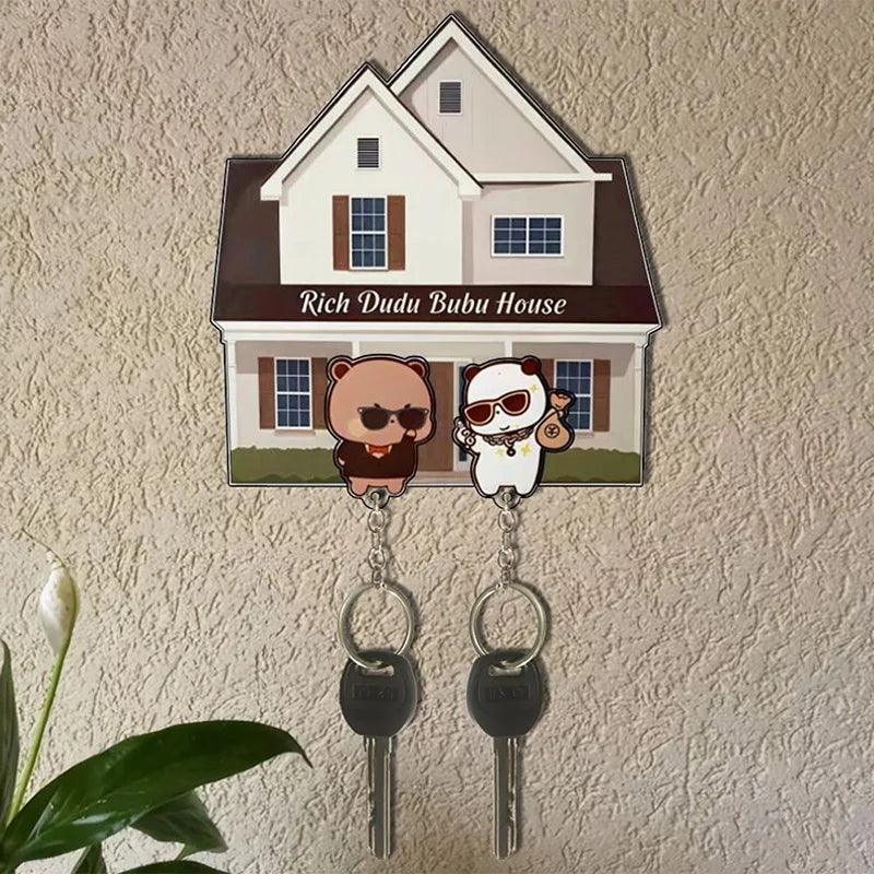 Cartoon Wall Key Hook Rack - Plastic Key Organizer for Entryway Walls, Doors and Fridge Panels, Everstock