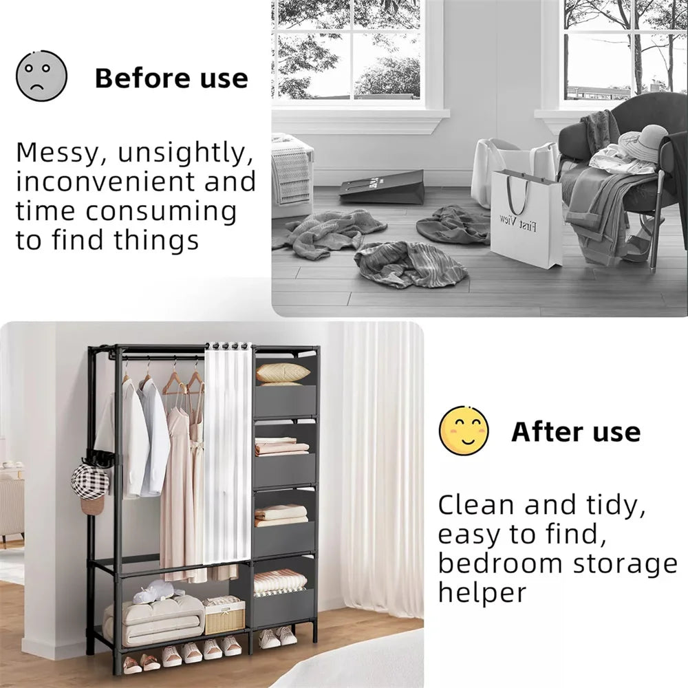 Closet Clothes Rail - Heavy Duty 19mm Steel Garment Rack with 160cm Hanging Area for Wardrobe Storage, Everstock