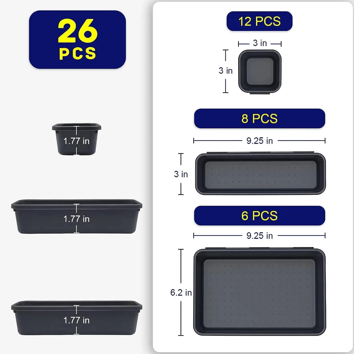 Drawer Organizer Tray Set - Interlocking PP Tool Bins in 3 Sizes for Workbench, Toolbox & Desk, Everstock