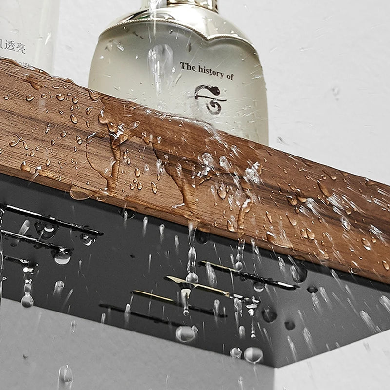 Solid Wood Corner Shelf - Wall-Mounted Shower Storage Rack for Shampoo & Toiletries, Everstock