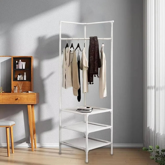 Corner Clothes Rack - Floor Standing ABS Coat and Shoe Rack for Bedroom, Hallway and Closet Corners, Everstock