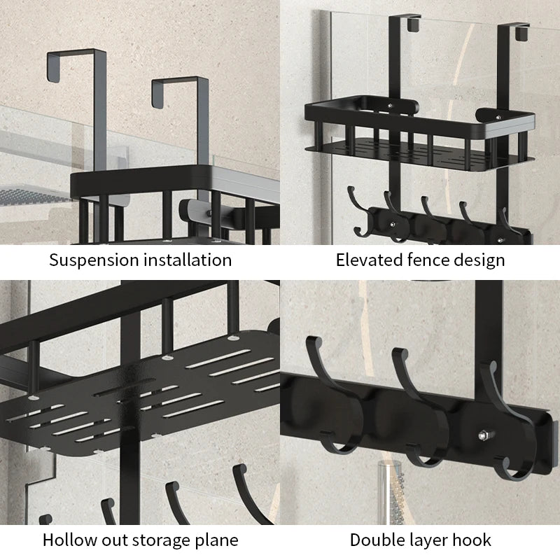 Door-Mounted Shower Storage Rack - Wall Mounted Shower Gel & Supplies Organizer for Bathroom, Everstock