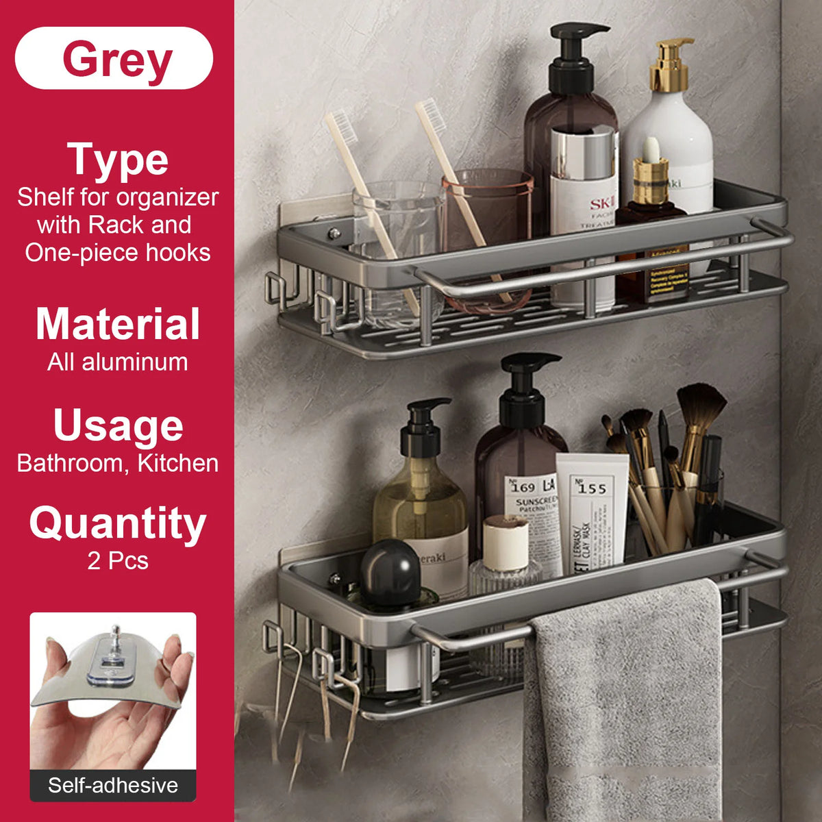 Stainless Steel Shower Rack - Anti-Rust Suction Cup Storage Organizer for Bathroom, Everstock