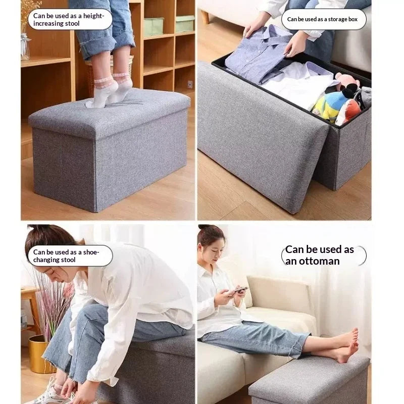 Linen Storage Ottoman - Wood-Framed Fabric Storage Box and Shoe Changing Stool Footrest for Living Room, Everstock