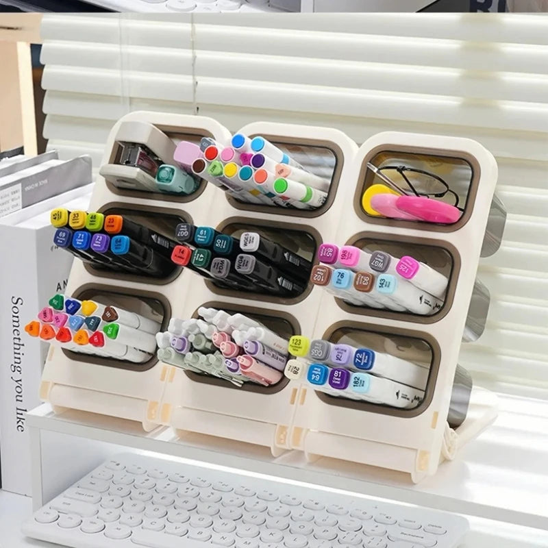 Slanted Desk Organizer Pen Holder - Detachable Multi-Layer PP Stationery Box for Pens, Markers and Brushes, Everstock
