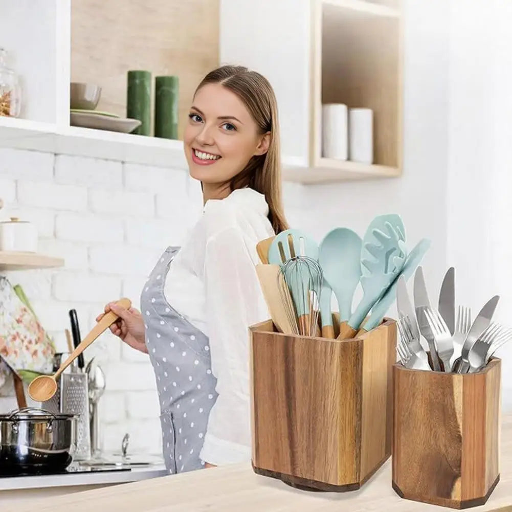 Rotating Utensil Holder - 360-Degree Wooden Countertop Organizer for Spatulas, Spoons & Ladles, Everstock