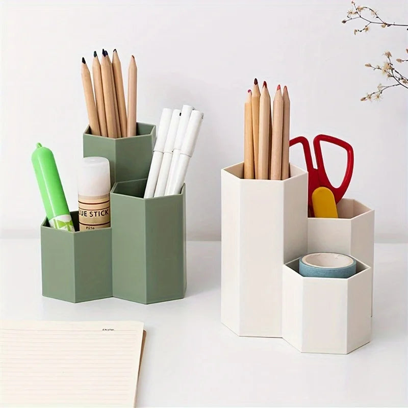 Clear Desk Organizer Pen Holder - 4 Compartment Pencil Cup for Pens, Scissors and Stationery on a Desk or Dresser, Everstock