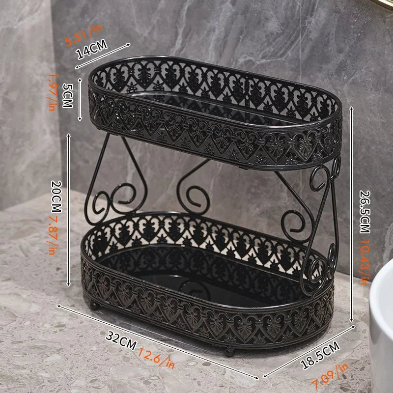 Countertop Storage Rack - Iron Organizer with Glass Accents for Toiletries & Cosmetics, Everstock
