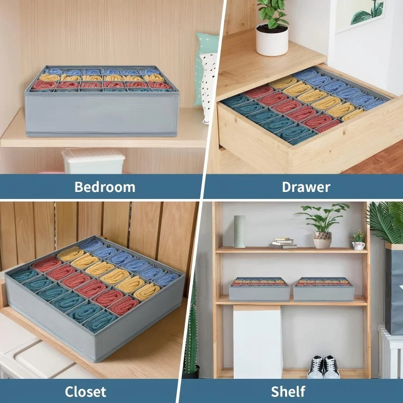 24-Grid Fabric Storage Organizer Box - Foldable Sock & Underwear Divider for Closet Drawers, Everstock