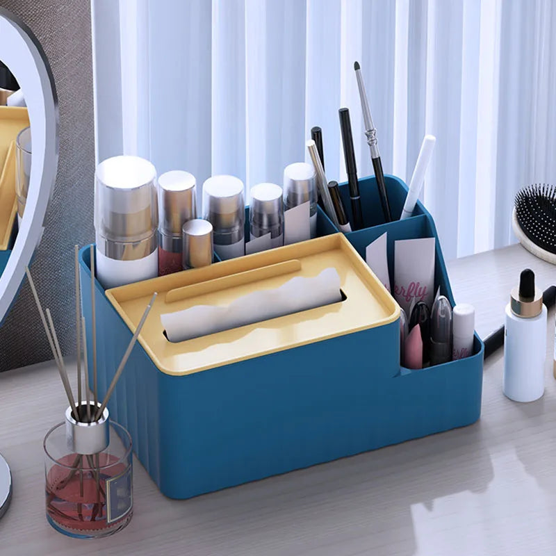 Tissue Box Organizer with Remote Holder - 6-Section Plastic Caddy for Living Room Tables and Desks, Everstock