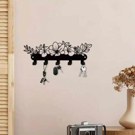 Bohemian Wall Key Holder - Iron Key Rack with Bouquet Motif for Entryway, Hallway and Rustic Interiors, Everstock