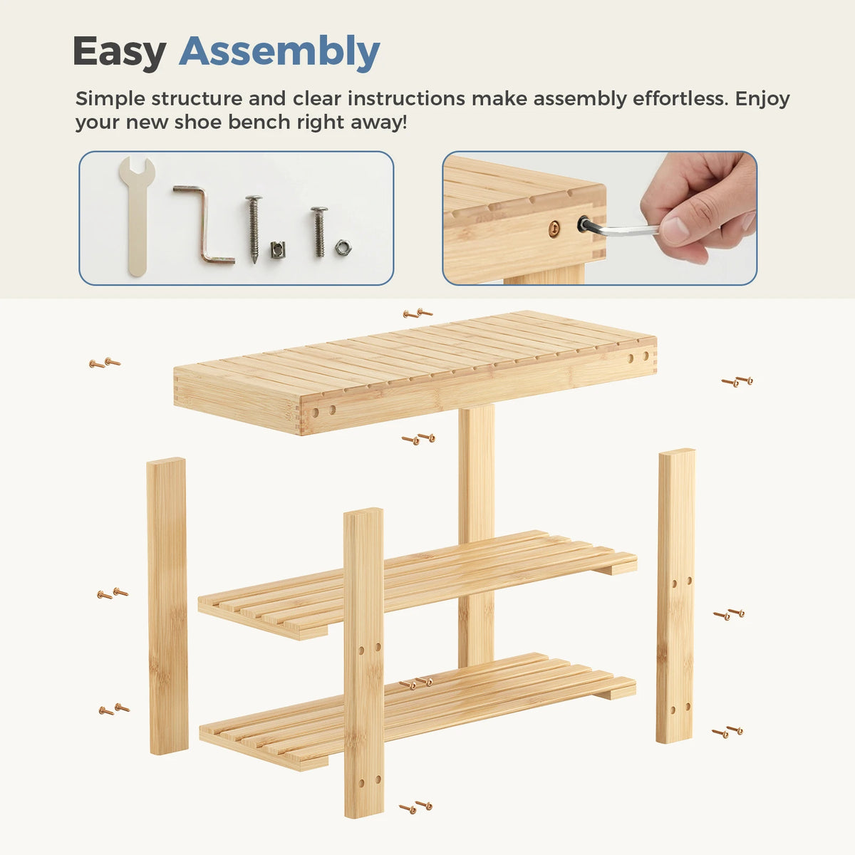 Bamboo Shoe Rack Bench - Natural Bamboo Entryway Storage Bench with 286 lb Seat Capacity, Everstock