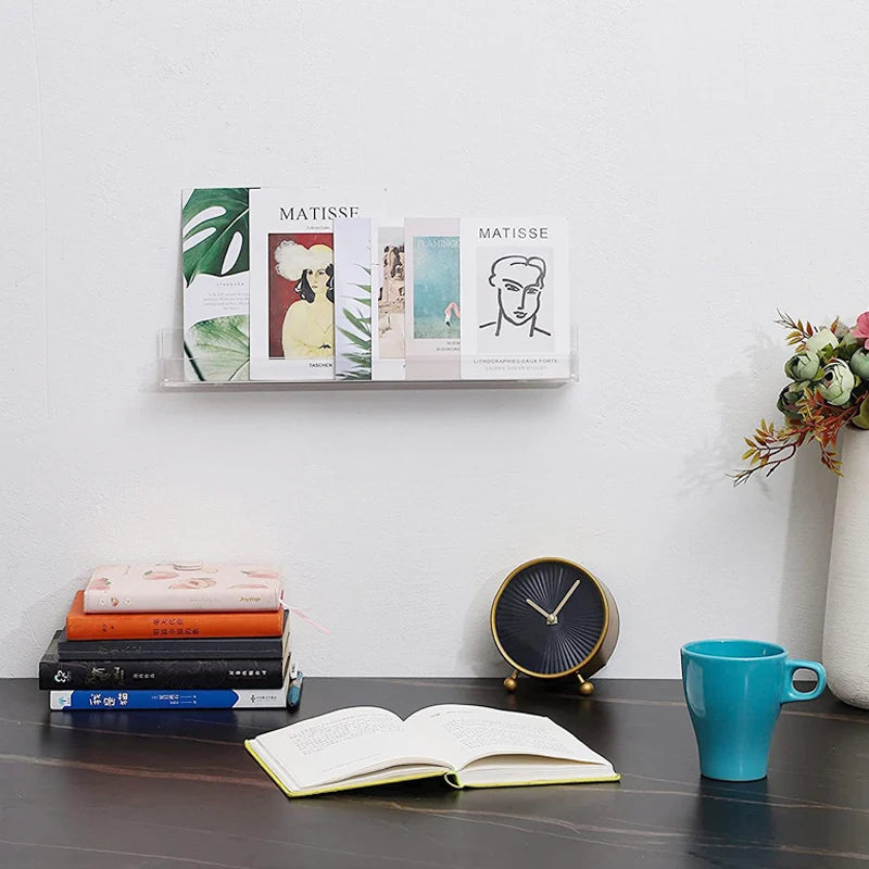 Acrylic Record Display Shelf - Clear Wall-Mounted Album Ledge for Vinyl, Magazines and Books, Everstock