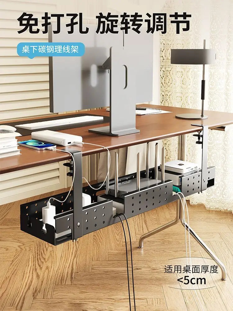 Metal Under-Desk Cable Tray - Clamp-On No-Drill Cord Organizer for Power Strips and Desk Accessories, Everstock