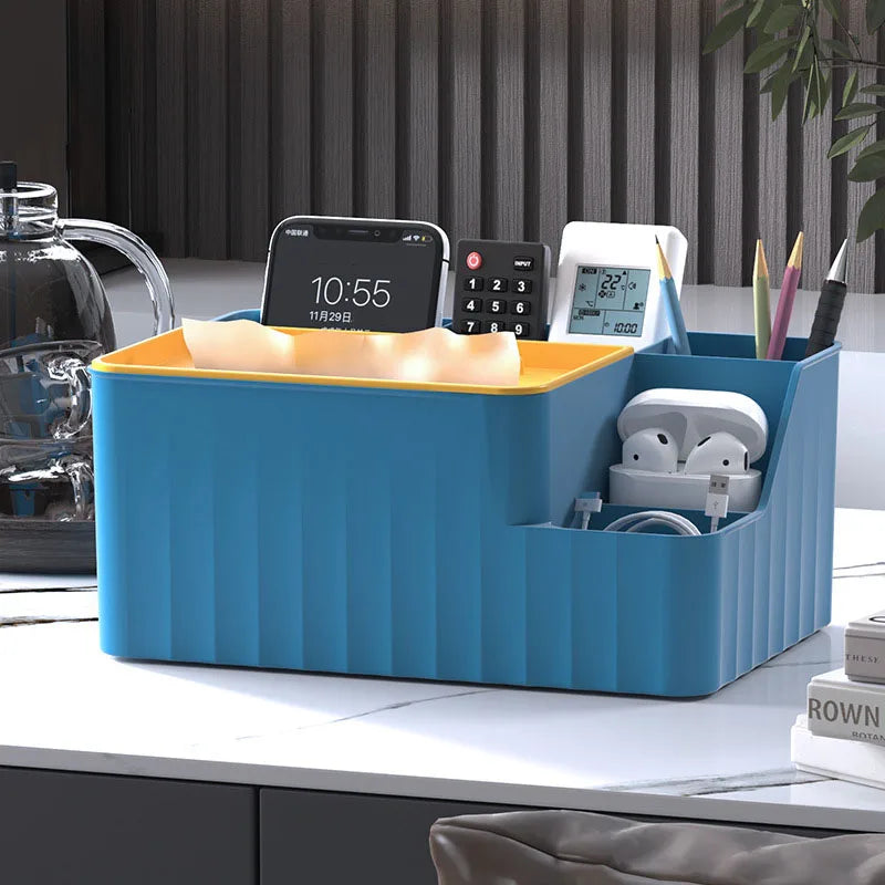 Tissue Box Organizer with Remote Holder - 6-Section Plastic Caddy for Living Room Tables and Desks, Everstock