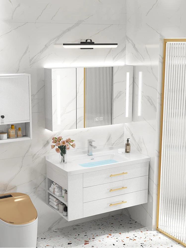 Modern Wooden Vanity Cabinet - Wall-Mounted Bathroom Storage with Mirror & Sink, Everstock