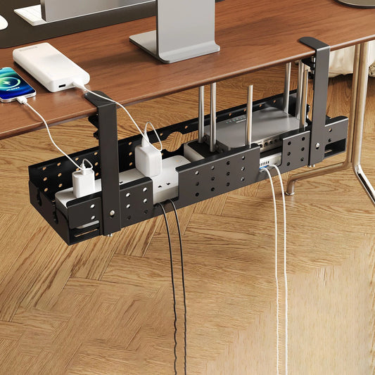 Metal Under-Desk Cable Tray - Clamp-On No-Drill Cord Organizer for Power Strips and Desk Accessories, Everstock