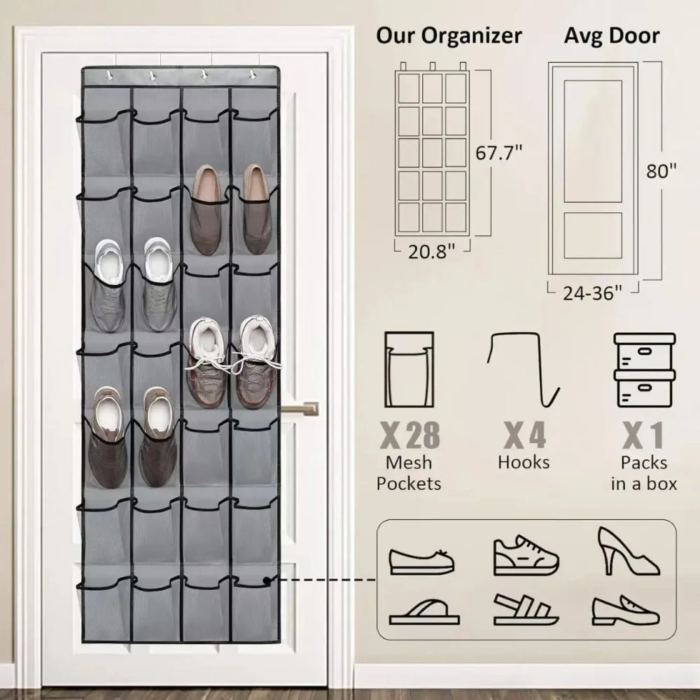 Over-the-Door Shoe Organizer - Hanging Non-Woven Fabric Rack with Large Mesh Pockets for Closet Doors, Everstock
