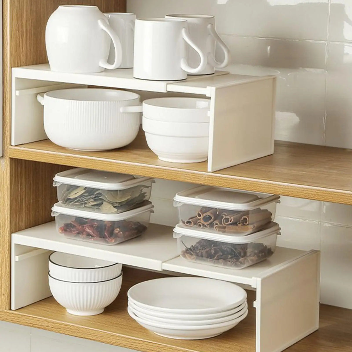Expandable Cabinet Shelf Organizer - Stackable Riser Adjusting 30-53 cm for Kitchen Cabinets & Under-Sink, Everstock