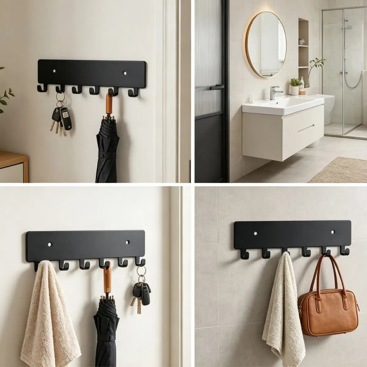 Entryway Wall Key Rack - Stainless Steel Wall-Mounted Holder for Keys, Bags and Dog Leashes, Everstock