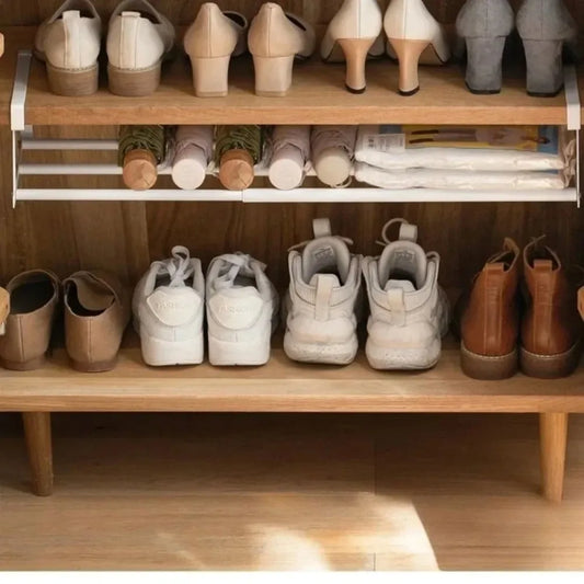Under-Shelf Shoe Rack - Adjustable Carbon Steel Layered Organizer with Hanging Basket for Shoe Cabinets, Everstock