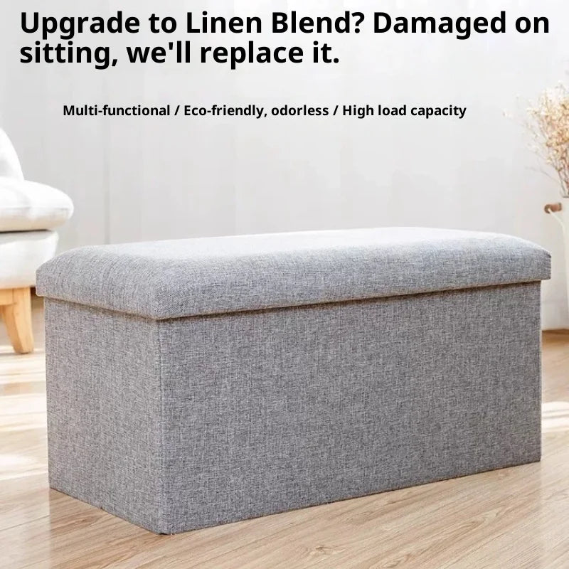 Linen Storage Ottoman - Wood-Framed Fabric Storage Box and Shoe Changing Stool Footrest for Living Room, Everstock