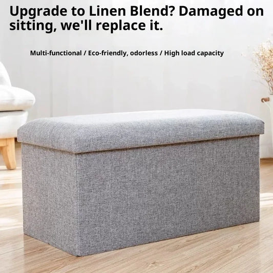 Linen Storage Ottoman - Wood-Framed Fabric Storage Box and Shoe Changing Stool Footrest for Living Room, Everstock