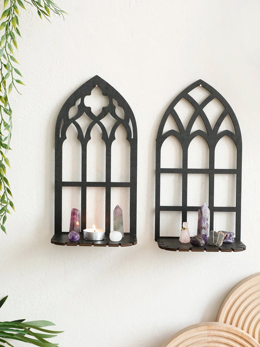Gothic Wall Shelf - Hollow Wood Arch Frame Floating Display Ledge for Crystals & Decor, Everstock