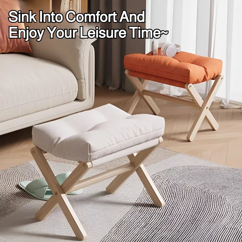 Shoe-Changing Storage Ottoman - Fabric Footstool Seat with Hidden Compartment, 30 x 46 x 34cm, Entryway, Everstock