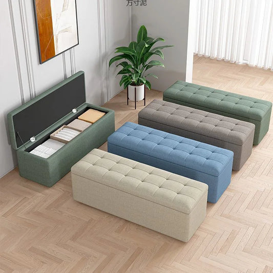 Storage Ottoman Bench with Lid - Linen Upholstered Seat in 80 to 120cm Lengths for Bedroom and Hallway, Everstock
